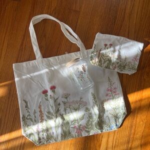 Floral Tote Bag Set with Glass Jar